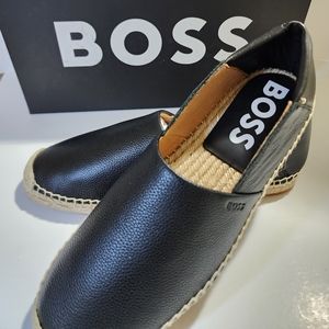 Hugo Boss Slip-on espadrilles in leather with signature details black 9
